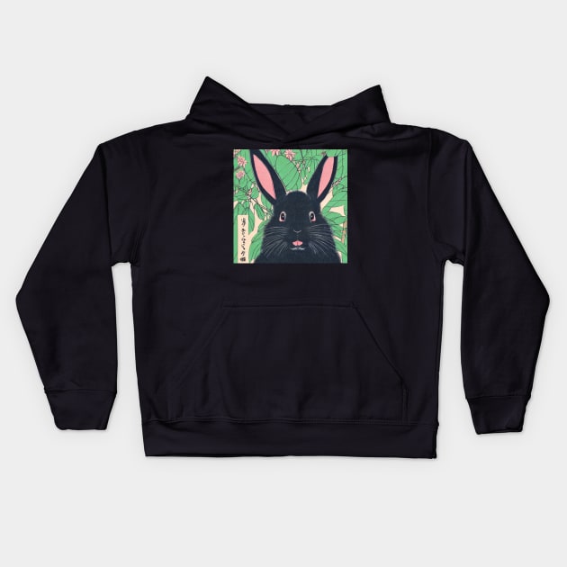 Cutest Black Bunny Cottontail Rabbit Eastern Cottontail in Black Kids Hoodie by wigobun